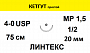 КЕТГУТ шовный материал; USP 4/0; нить жедтовато-белая, 75 см; игла колющая 1/2; ЛИНТЕКС 15288