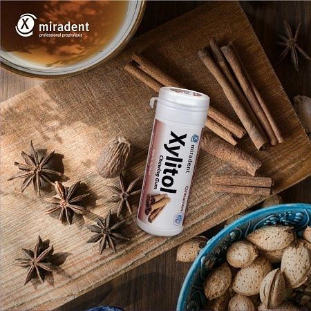 МИРАДЕНТ XYLITOL SHEWING GUM - ЖЕВ.РЕЗ КОРИЦА 30г.
