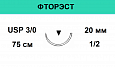 ФТОРЭСТ-С шовный материал; USP 3/0; цвет зеленный, крученый, 75 см; игла колющая, 1/2