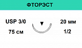 ФТОРЭСТ-С шовный материал; USP 3/0; цвет зеленный, крученый, 75 см; игла колющая, 1/2