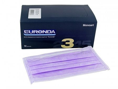 EURONDA маска 3-х слойная розовая, 50 шт.