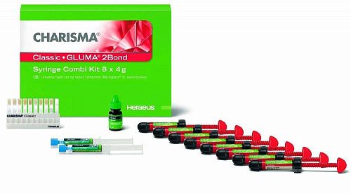 CHARISMA CLASSIC COMBI KIT (КАРИСМА КЛАССИК) светоотверждаемый микрогибридный материал для пломбирования, набор 8 х 4 г. + Gluma 2Bond