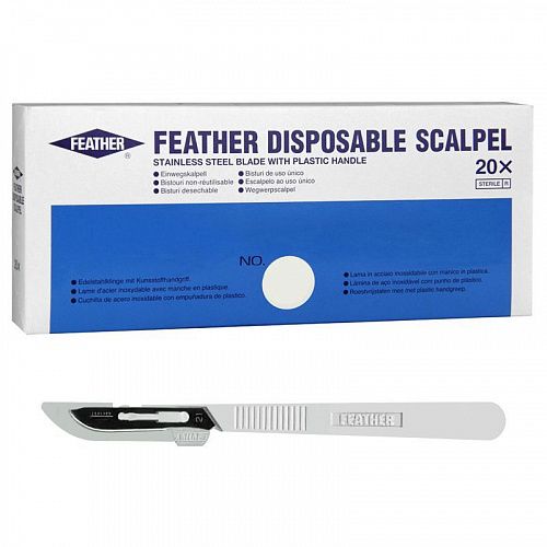 Скальпель FEATHER стерильн.,однораз,с пластмас.ручкой № 15 (20 ШТ.)Я пония