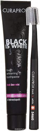 CURAPROX BLACK IS WHITE (КУРАПРОКС) отбеливающая зубная паста 90 мл.  + зубная щётка CS5460 Black.